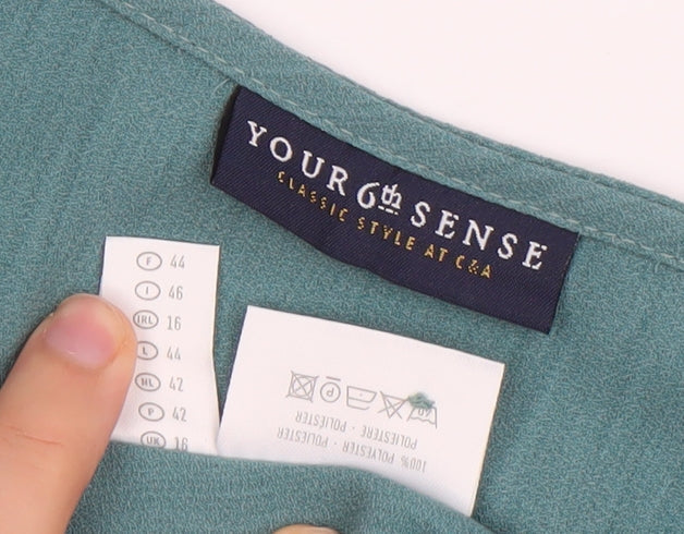 Womens UK Size 16 Your 6th Sense Green Tunic Button-Up