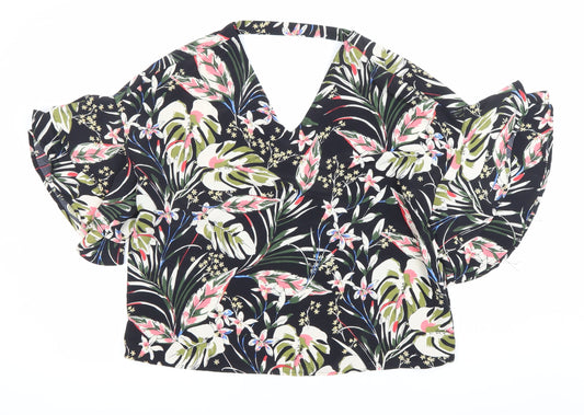 Womens UK Size 10 Blue Vanilla Multicoloured Wrap Blouse