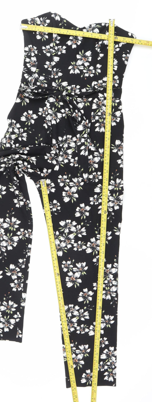 Miss Selfridge Womens Black Floral Sleeveless Jumpsuit Size 8