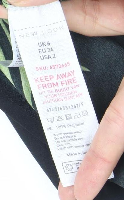 New Look Women’s Black Tropical Print Playsuit Size 6 Zip Summer Outfit