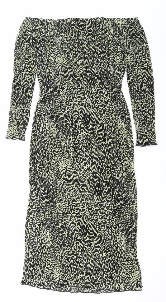 ASOS Women’s Green Black Leopard Print One Shoulder Bodycon Mini Dress UK 10