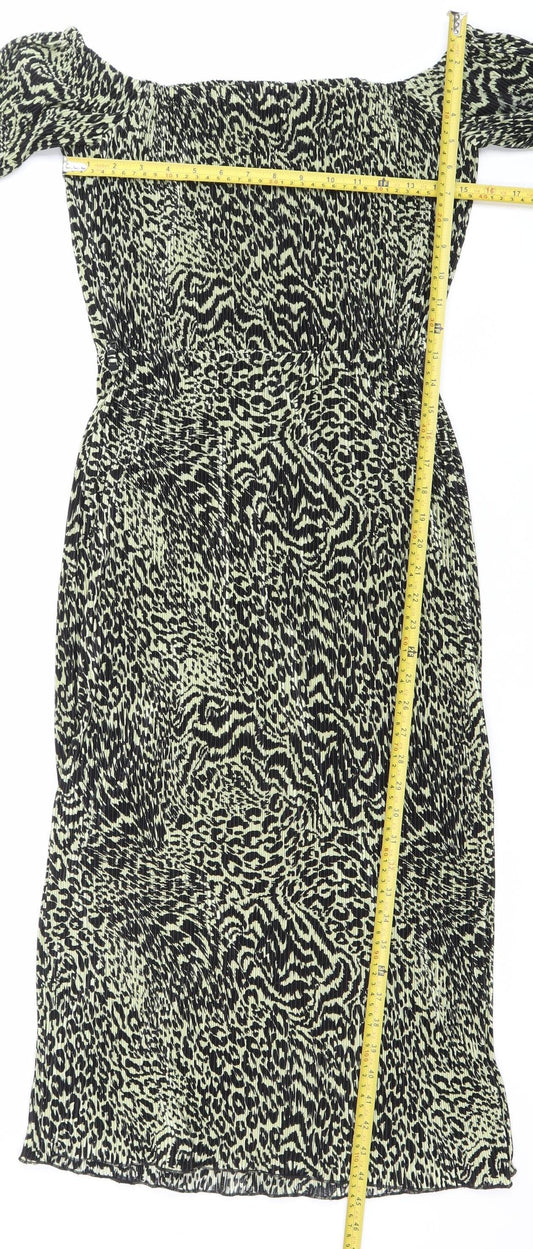 ASOS Women’s Green Black Leopard Print One Shoulder Bodycon Mini Dress UK 10