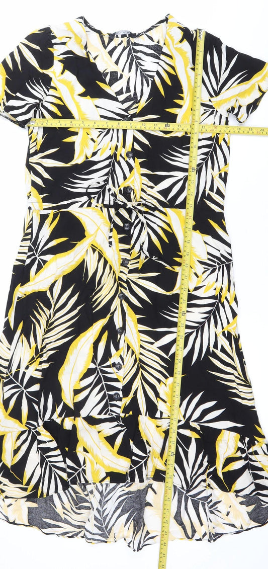Roman Womens Black Yellow Tropical Shirt Dress Size 10 Viscose Summer