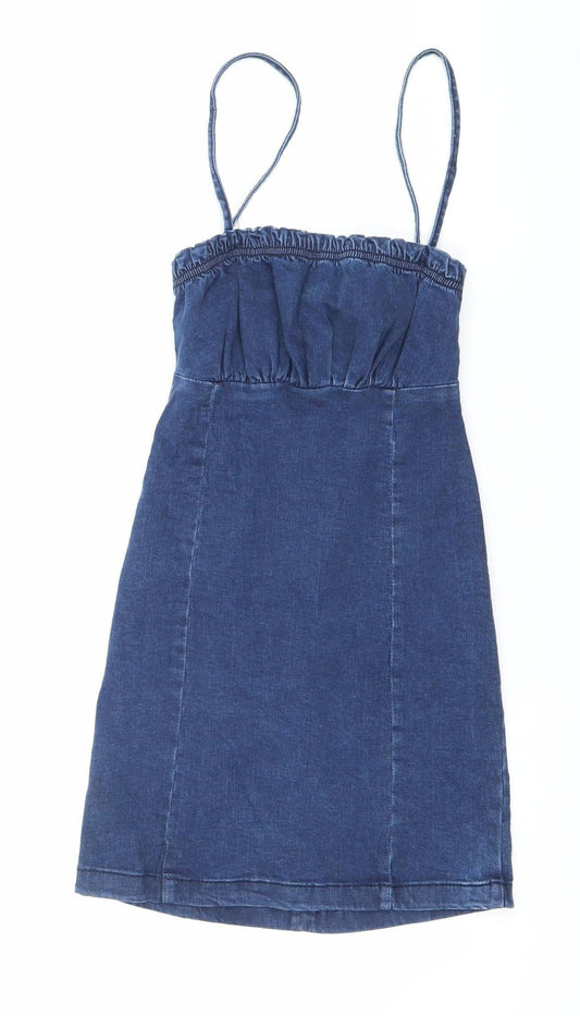 Additional front view of Denim Co Women’s Blue Slip Dress, size UK 8, Strappy Casual Summer