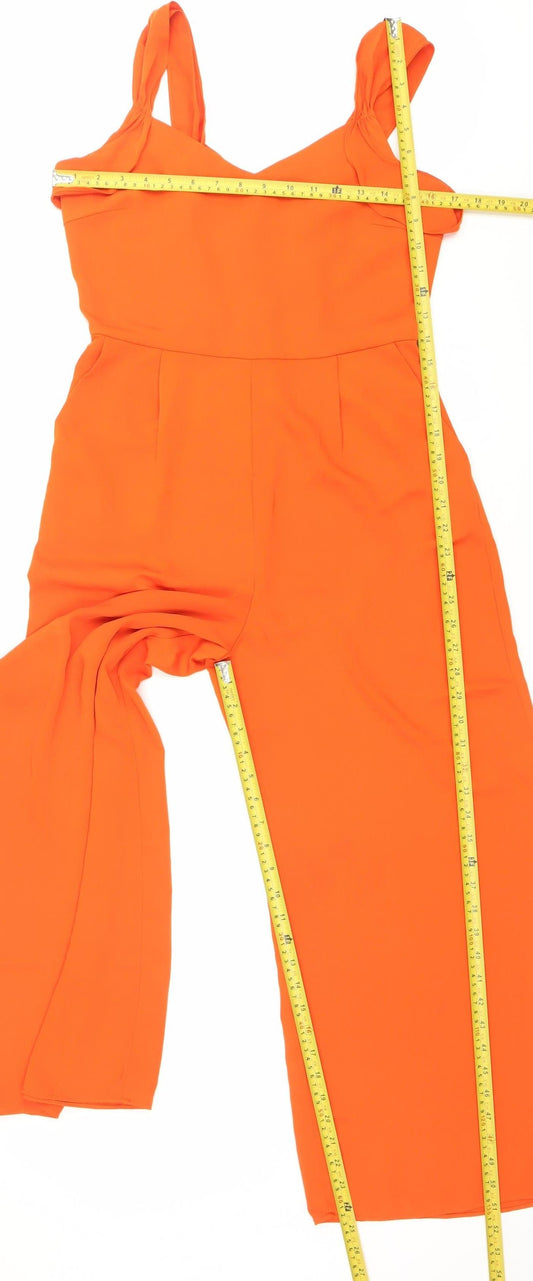 MNG Womens Orange Ruffle One Shoulder Wide-Leg Jumpsuit Size 8