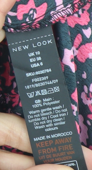 New Look Womens Pink Floral Wrap Midi Dress Size 10 Short Sleeve