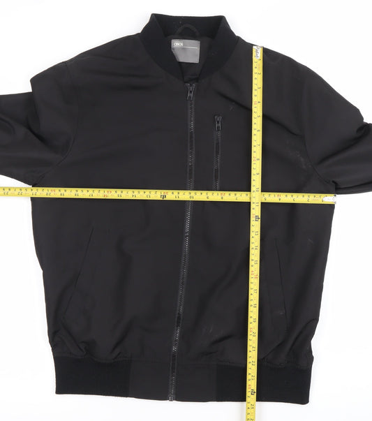 Back view of ASOS Men Black Bomber Jacket, size M, 38-40" Regular Fit Polyester