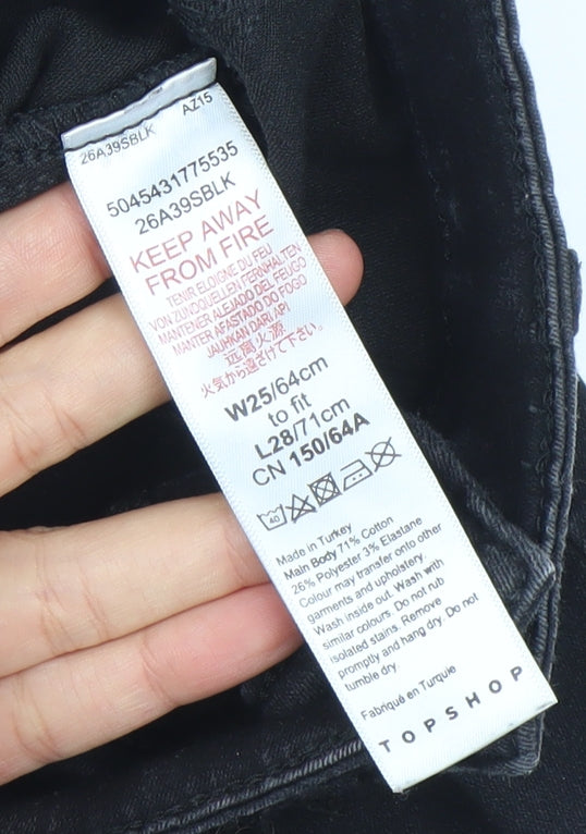 Topshop Womens Black Skinny Distressed Jeans W25 L28 Size 8