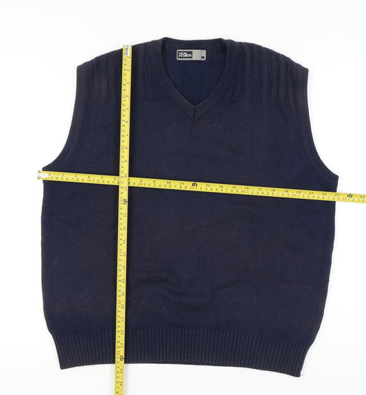 Oscar Jacobson Men's Blue V-Neck Golf Vest Jumper Size L Cotton Blend