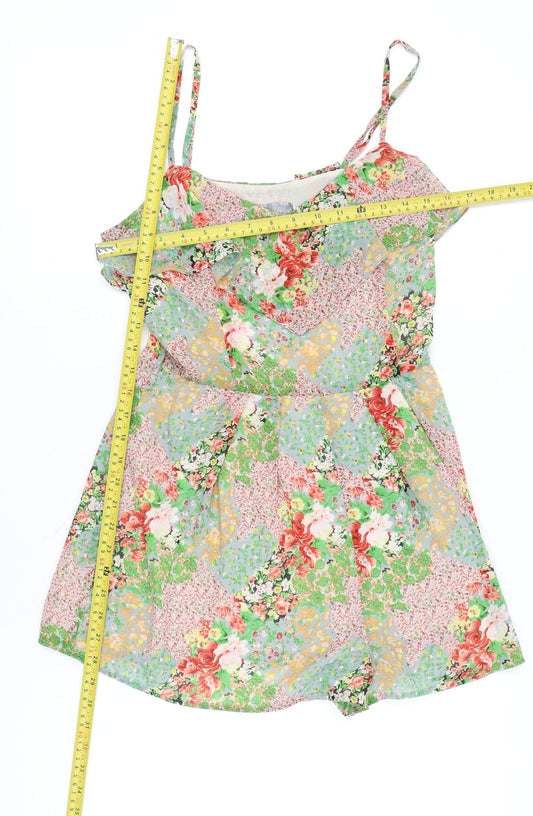 Lipsy Women’s Multicoloured Floral Ruffle Strappy Playsuit Size 12