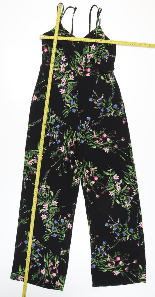 New Look Women Black Floral Wide-Leg Sleeveless Jumpsuit Size 8