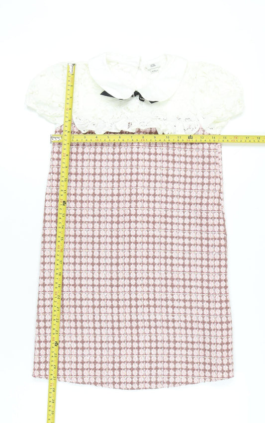 River Island Girls Pink White Lace Collar Shift Dress 9-10 Years Party
