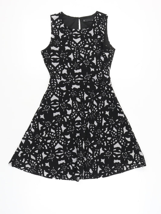 Voir Women Black White Floral A-Line Sleeveless Dress S