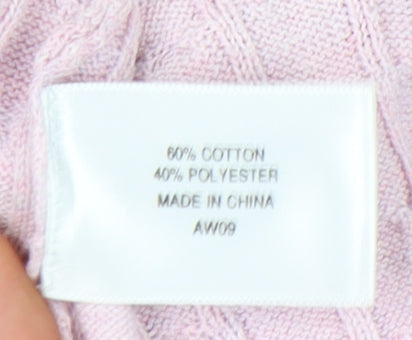 CC Womens Pink V-Neck Cable-Knit Cotton Blend Jumper L