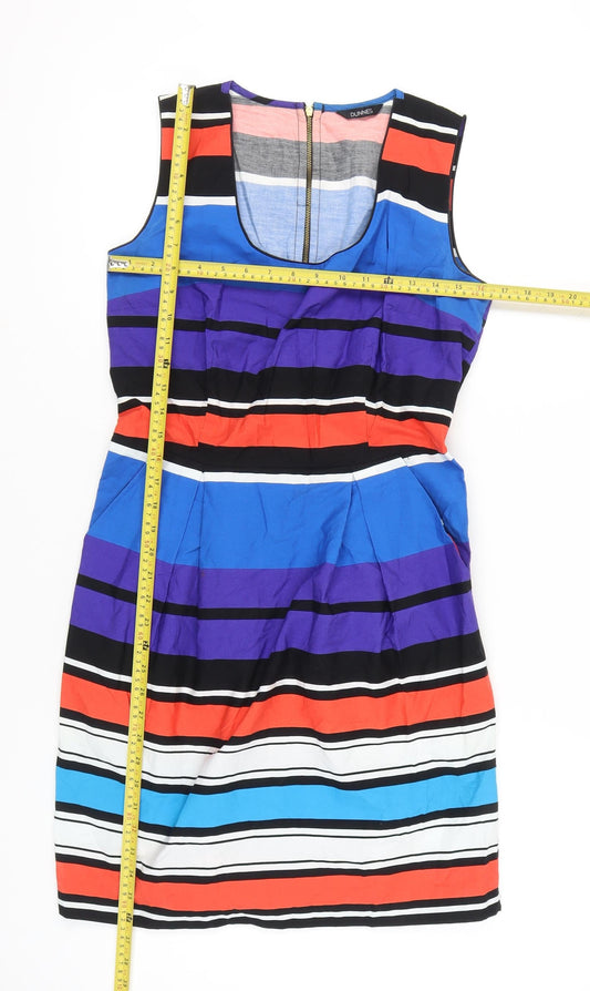 Dunnes Women’s Multicoloured Stripe Cotton Sheath Dress Size 14 Scoop Neck