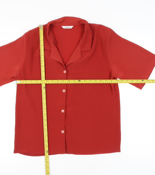 Berkertex Women Red Size 14 Button-Up Collared Short Sleeve Shirt