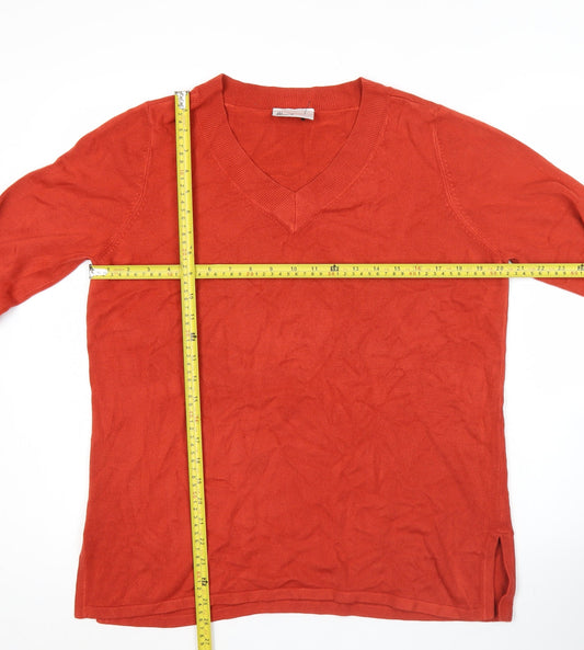 BHS Womens Red V-Neck Jumper Size 16 Acrylic Knit Long Sleeve