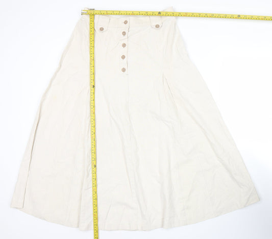 Marks and Spencer St Michael Womens Beige Linen Cotton A-Line Midi Skirt Size 16