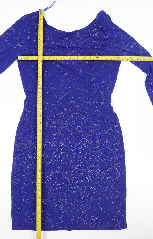 Topshop Women’s Blue Glitter Bodycon Dress Size 12 Long Sleeve