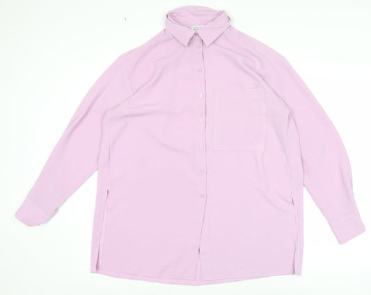 Womens UK Size 8 Papaya Pink Basic Button-Up