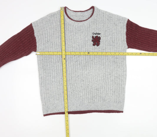 Primark Men’s Grey Red Gryffindor Knit Jumper S Long Sleeve Crew Neck