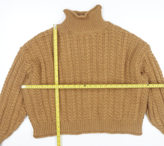 H&M Women’s Brown Cable-Knit Roll Neck Jumper Size L