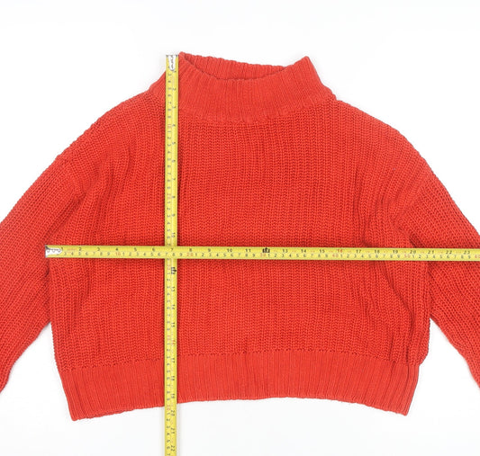 H&M Women’s Red Mock Neck Chunky Knit Pullover Jumper Size S