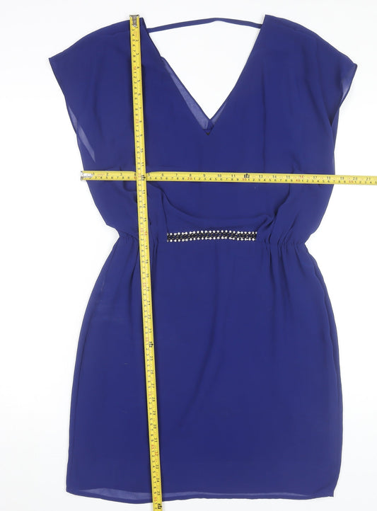 Warehouse Women Blue Size 12 Sheath Sleeveless Beaded Party Dress