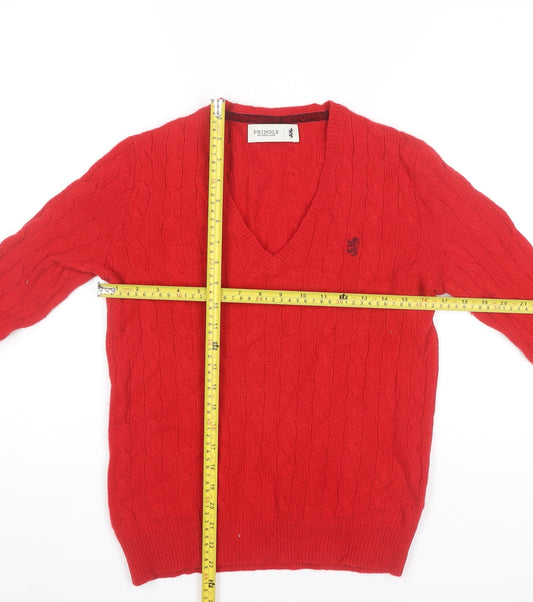Pringle of Scotland Men’s Red Wool Cable Knit V-Neck Jumper Size M