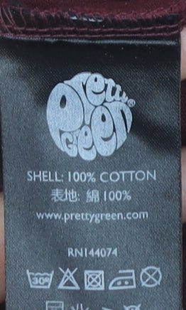 Pretty Green Men's Red Long Sleeve Henley Cotton T-Shirt Size M