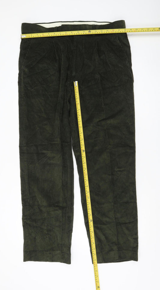 TU Men’s Green Corduroy Chino Trousers 36R Regular Fit