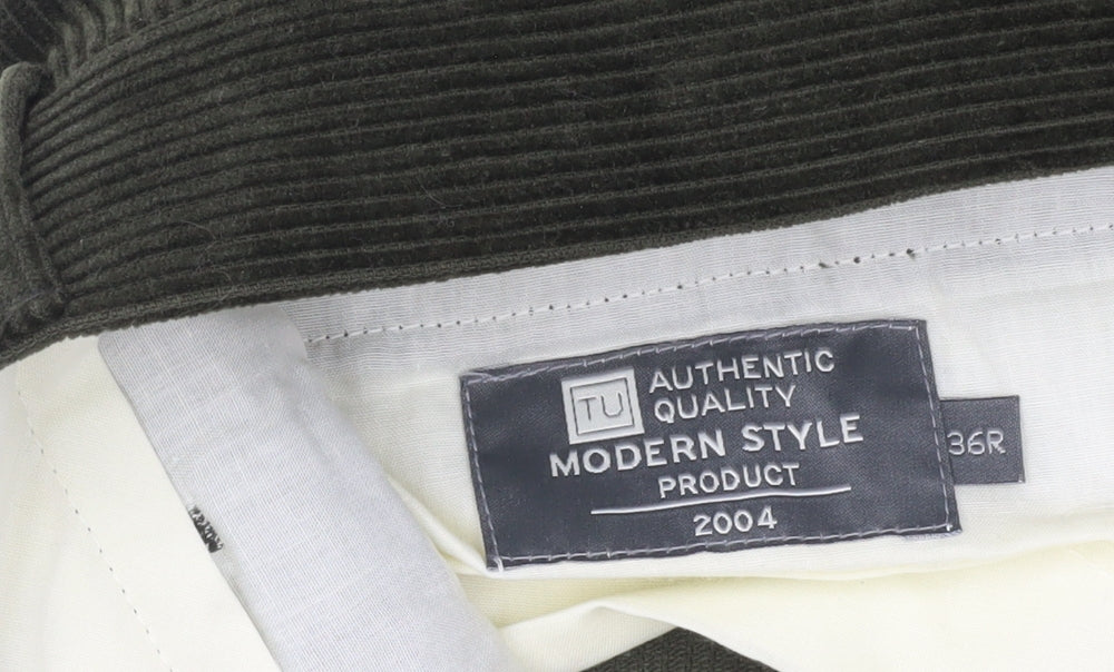 TU Men’s Green Corduroy Chino Trousers 36R Regular Fit