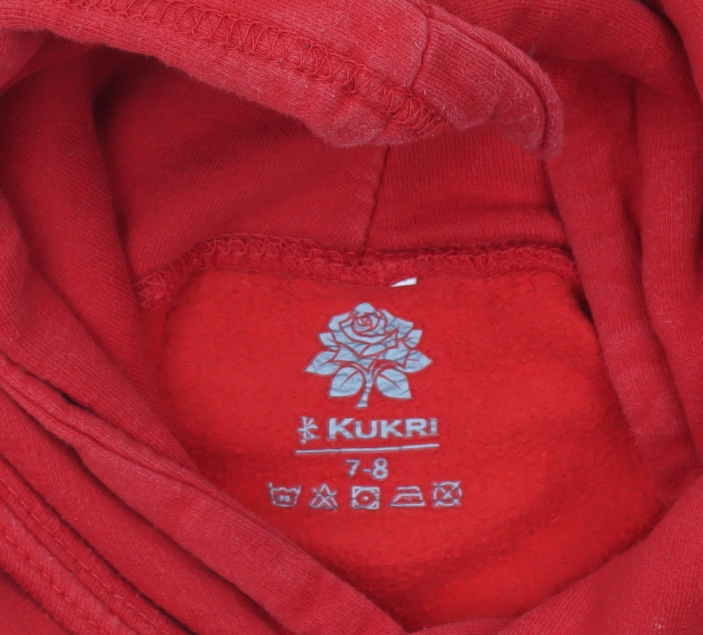Kukri Boys Red Pullover Hoodie 7-8 Years Rugby Sports Casual