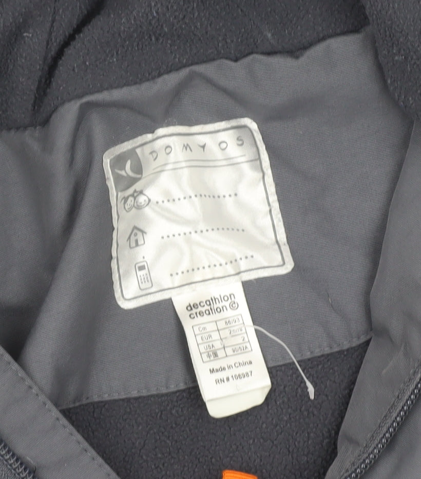 Domyos Boys Grey Hooded Rain Coat Jacket 2-3 Years Polyester