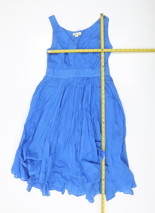 Monsoon Women’s Blue Cotton Fit & Flare Knee Length Dress Size 12