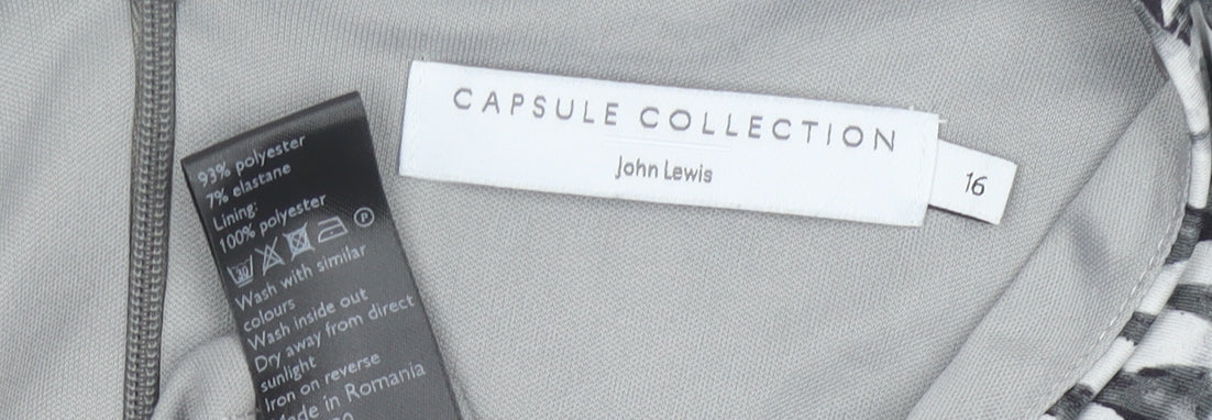 John Lewis Women Grey Geometric V-Neck Sheath Dress Size 16