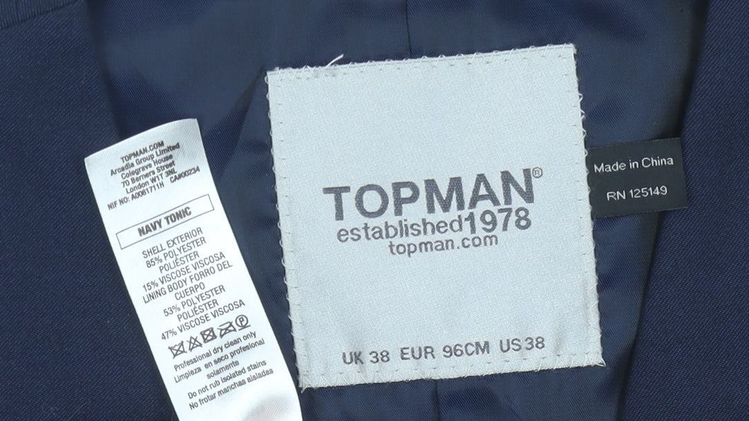 Mens UK Size 38 Topman Regular Blue Suit Waistcoat