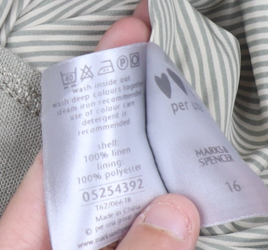 Marks and Spencer Women Beige Linen Blazer Jacket Size 16