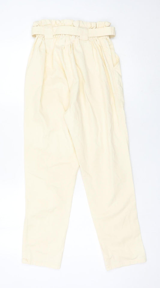 Womens UK Size 8 River Island Regular Fit Paperbag Beige Jeans