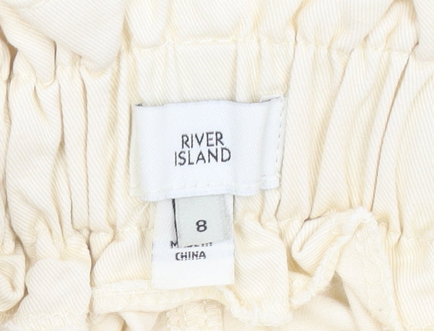Womens UK Size 8 River Island Regular Fit Paperbag Beige Jeans