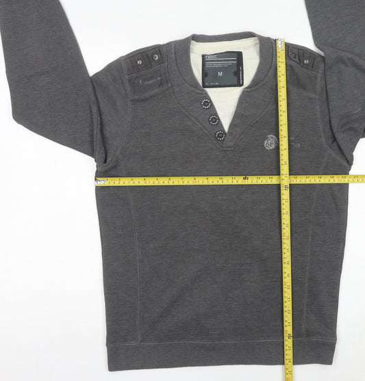 Next Mens Grey Henley Jumper Size M Cotton Blend Long Sleeve