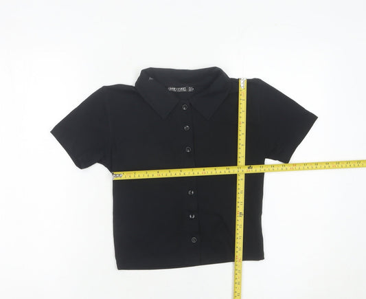 I Saw It First Womens Black Cropped Button-Up Shirt UK 8 Slim Fit