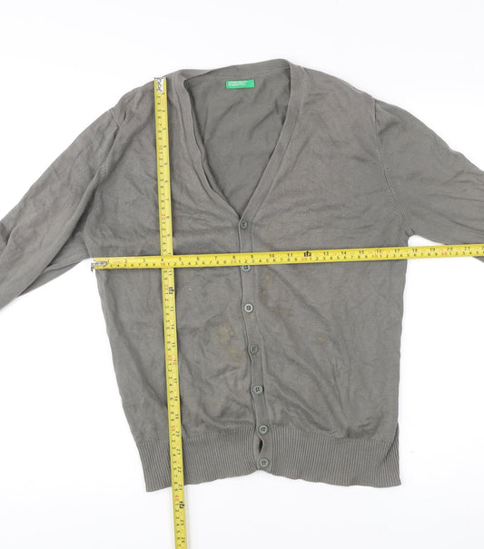 Benetton Men’s Grey Cotton V-Neck Cardigan Size M
