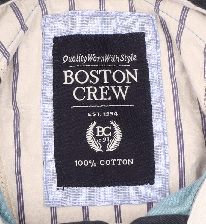 Boston Crew Mens Polo Shirt Blue White Black Large 42-44" Cotton Colourblock