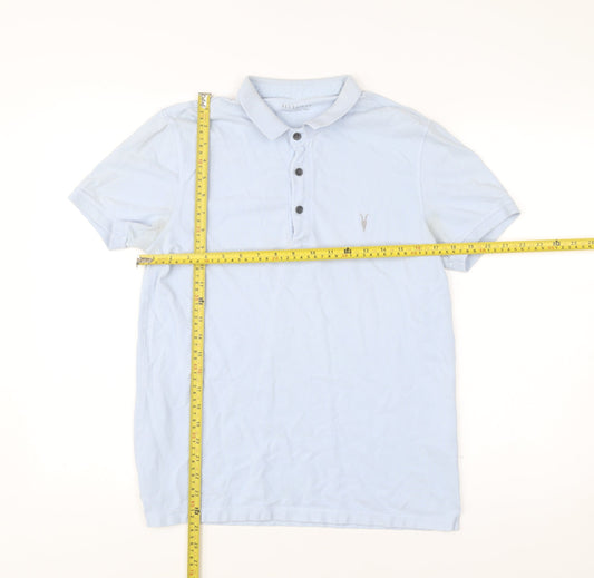 AllSaints Men’s Blue Slim Fit Polo Shirt Size Small Cotton
