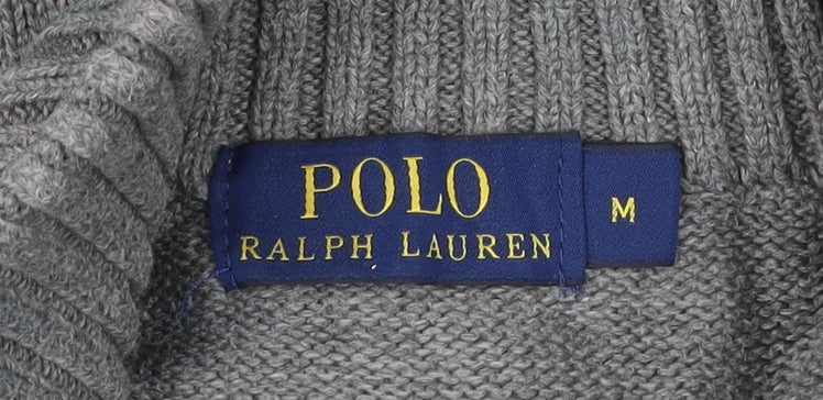 Polo Ralph Lauren Mens Grey Wool Henley Mock Neck Jumper M