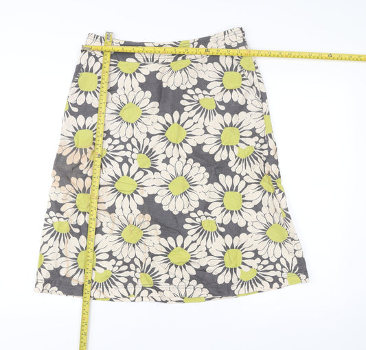 Laura Ashley Women’s Grey Floral Linen Cotton A-Line Skirt UK 12