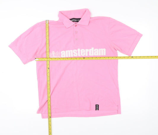 Amsterdam Label Men’s Pink Polo Shirt Size M Cotton Blend Casual
