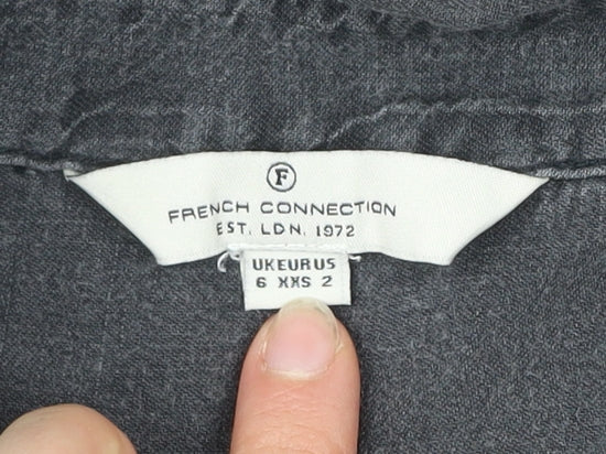 Brand and care label for French Connection women’s black, size UK 6, shirt dress long sleeve casual