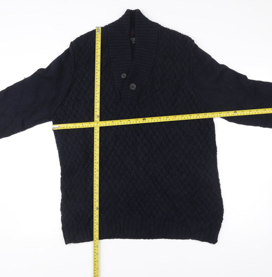 Ted Baker Men's Blue L Cable-Knit Wool Alpaca Pullover Jumper